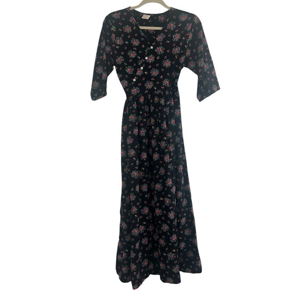 ✨Hanna Anderson Floral Button Down V-Neck 3-4 Sleeves Sz Small Midi Dress✨